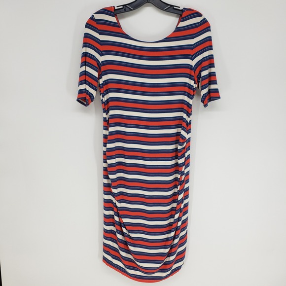 Rachel Zoe Dresses & Skirts - Rachel Zoe Striped Maternity Dress Small Red Blue Ruched Bodycon Short Sleeve